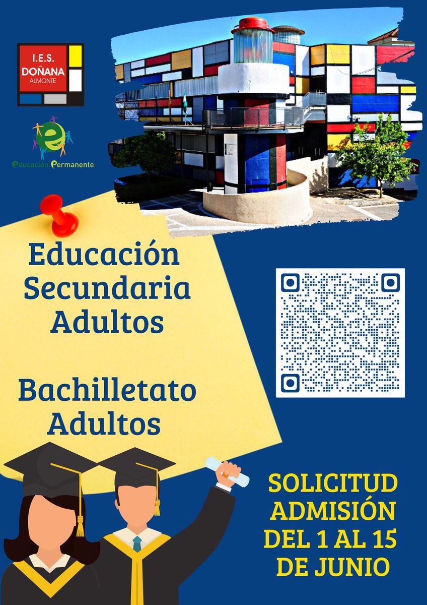 iesdonana's tweet photo. 🎓 ¿Quieres retomar tus estudios y abrir nuevas oportunidades para tu futuro?

En el IES Doñana te ofrecemos la posibilidad de cursar la Educación Secundaria para Personas Adultas (ESPA) y el Bachillerato para Personas Adultas, una formación flexible y adaptada a tus necesidades. https://t.co/Ych51B4Os6