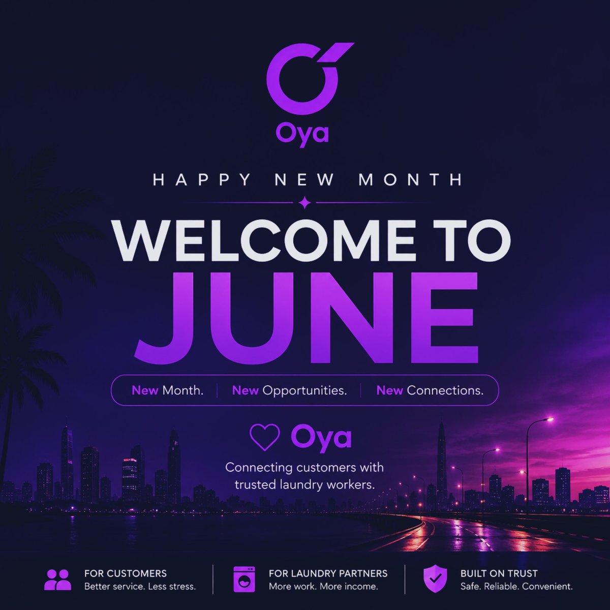OYA_global's tweet photo. 🟣 Happy New Month from Oya!

A new month means new opportunities, new goals, and fresh beginnings.

To every customer, laundry worker, and supporter following our journey — thank you for being part of what's coming.

June is for building, growing, and moving forward.
#oya https://t.co/tsIK0UENky