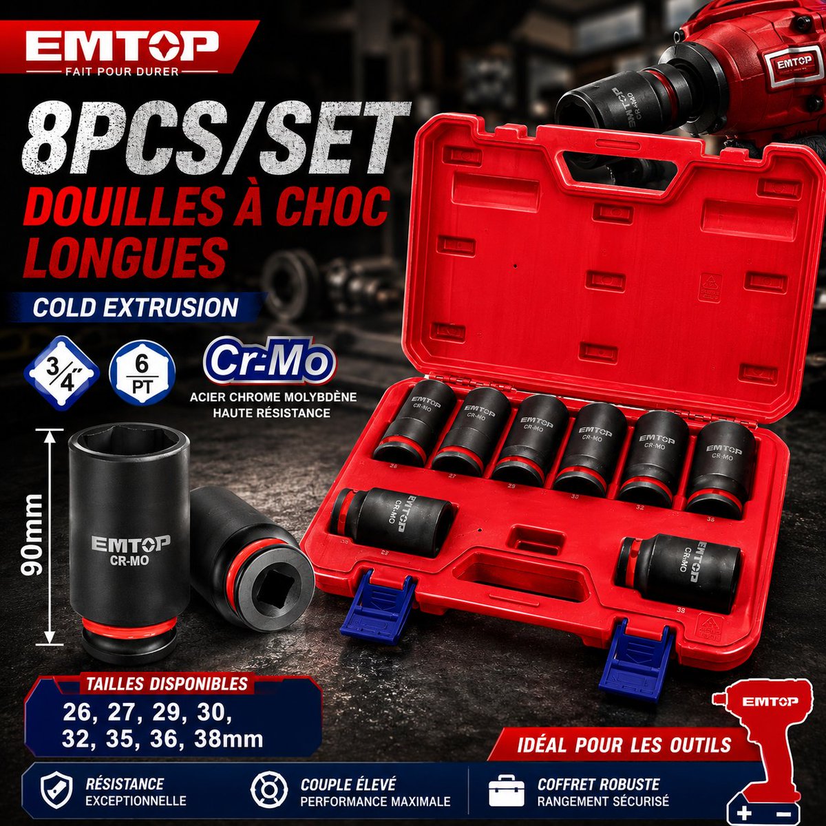 EMTOP_FRANCE's tweet photo. ⚡ Conçues pour les travaux les plus exigeants.

🔩 Douilles à choc longues EMTOP CR-MO
💪 Résistance exceptionnelle
📏 Longueur 90 mm
⚙️ Couple élevé
🧰 Coffret robuste inclus
EMTOP — Fait pour durer. 🔥
#EMTOPFrance #Mecanique #Outillage #Tools #Garage #HeavyDuty #Construction https://t.co/PIJEZMi9Dw