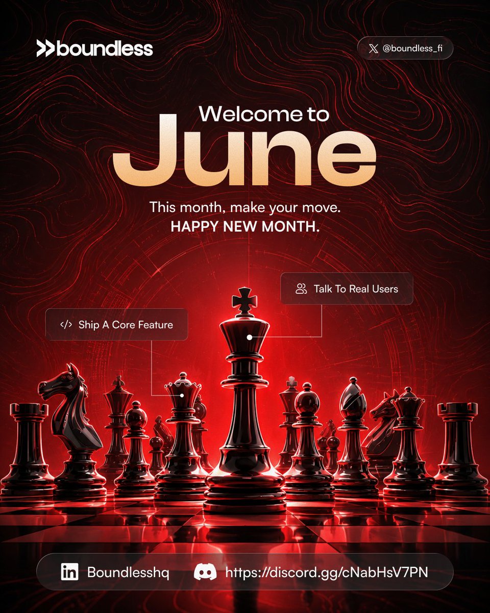 boundless_fi's tweet photo. Welcome to June, Bounders 🎉

Halfway through 2026. Halfway through Q2.
What building goal have you checked off your list?
What's one thing you need help with?
Let's talk about it.👇 https://t.co/AlgmUdb25h