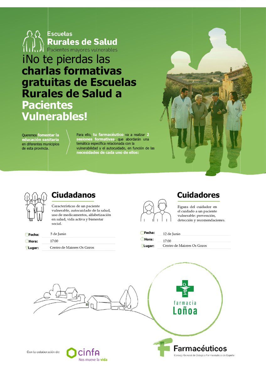 ConcelloPereiro's tweet photo. 📢 Charlas formativas gratuítas para pacientes vulnerables e persoas coidadoras

O Concello do Pereiro informa da chegada das Escolas Rurais de Saúde, unha iniciativa pensada para fomentar a educación sanitaria, o autocoidado https://t.co/1bdgIeUgrG