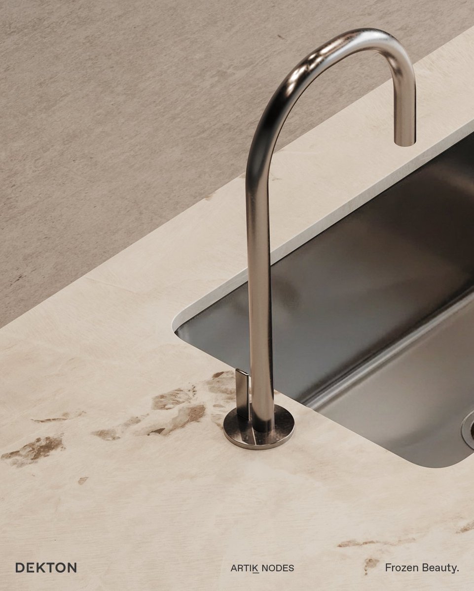 Dekton's tweet photo. Dekton Bering creates a cool, luminous foundation in this kitchen. Its soft grey veining adds subtle texture and depth, bringing balance to dark wood, soft light and bold accents with a calm architectural presence. https://t.co/okGkST9aKX https://t.co/kaYk4ZzyL0
