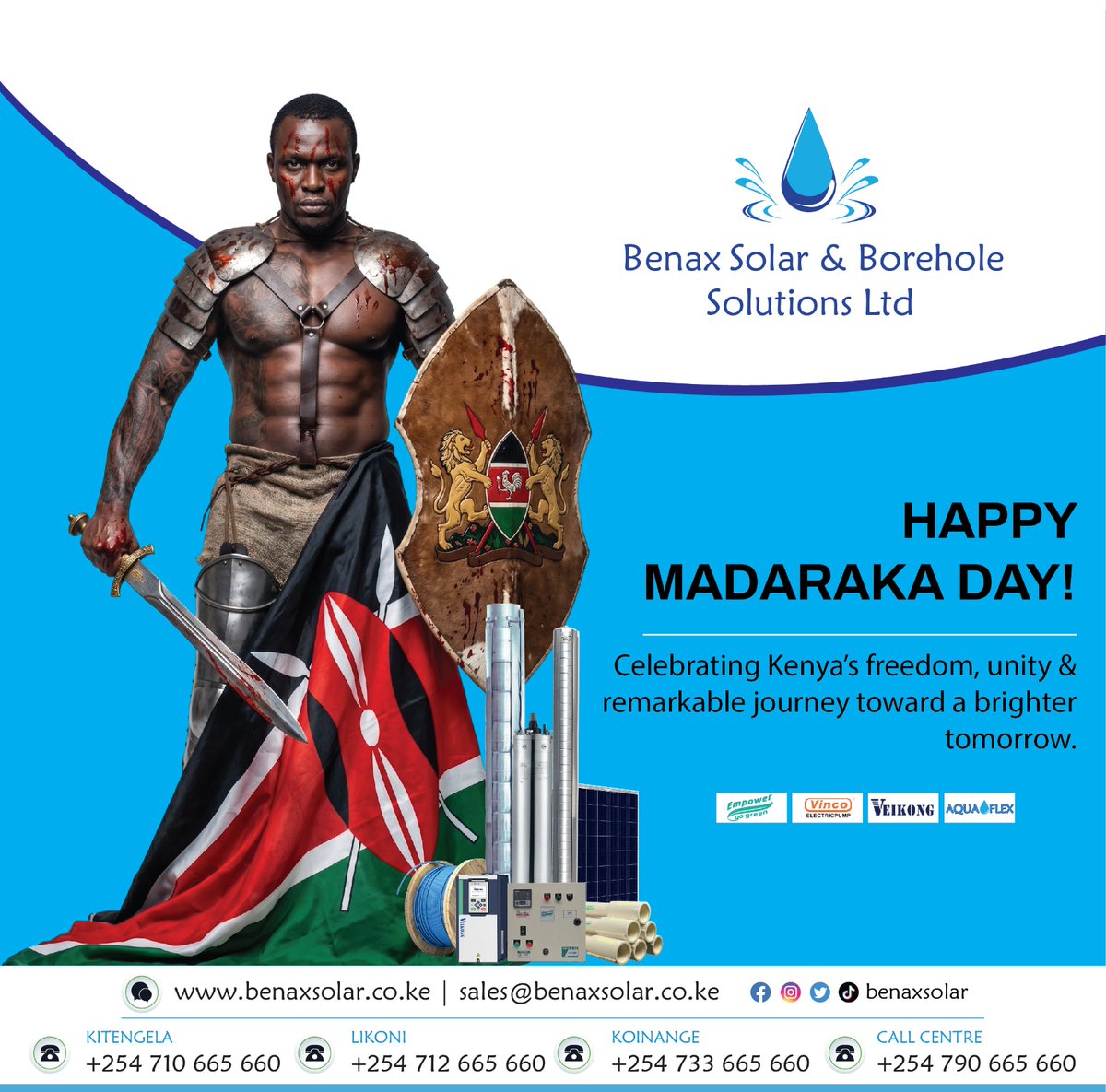 Keyknowthier's tweet photo. 🇰🇪 HAPPY MADARAKA DAY! 🇰🇪

Today we celebrate Kenya’s freedom, unity, and our remarkable journey toward a brighter future.

At Benax Solar & Borehole Solutions Ltd, we’re proud to be part of this progress; powering Kenyan homes, farms, and businesses with clean solar energy and reliable borehole water solutions.

From the sun above to the water below, let’s continue building a stronger, self-reliant Kenya together! 💪☀️💧

Benax Solar & Borehole Solutions Ltd
https://t.co/tdLUKnZPl8 | sales@benaxsolar.co.ke

#MadarakaDay #HappyMadarakaDay #Kenya #SolarKenya #BoreholeSolutions #EnergyIndependence