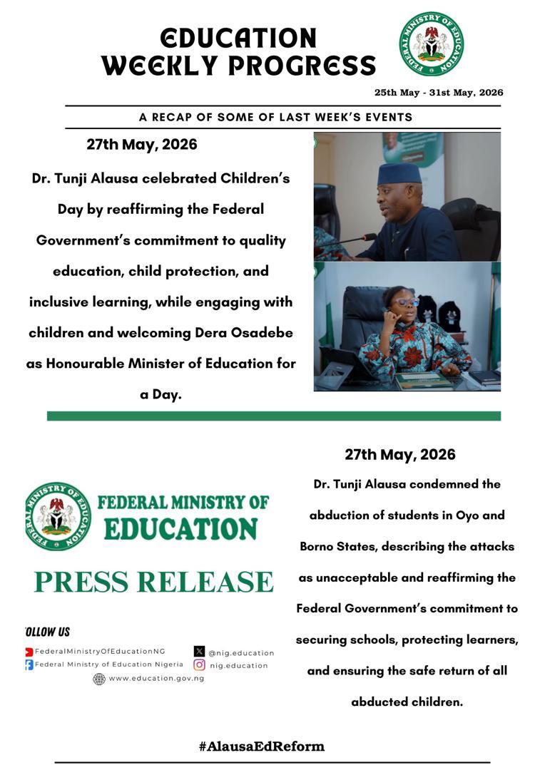 EJeremiahY's tweet photo. A review on activities from the ministry of education by the minister @DrTunjiAlausa last week. 
#AlausaEdReform https://t.co/oFFXRNVTpE