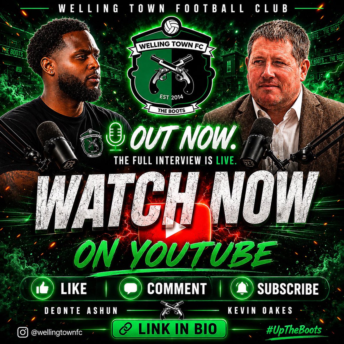 WellingTownFC's tweet photo. 🎙️ OUT NOW! 🟢⚫️

Assistant Coach Deonte Ashun joins Kevin Oakes to discuss the future of Welling Town FC.

👇 Watch now and let us know your thoughts.

@SCEFLeague @KCFL1516 @KentFA @EssexSenior @IsthmianLeague @ThurlowNunnL @EssexCountyFA

#UpTheBoots 🥾💚 https://t.co/zNu1Akg56z