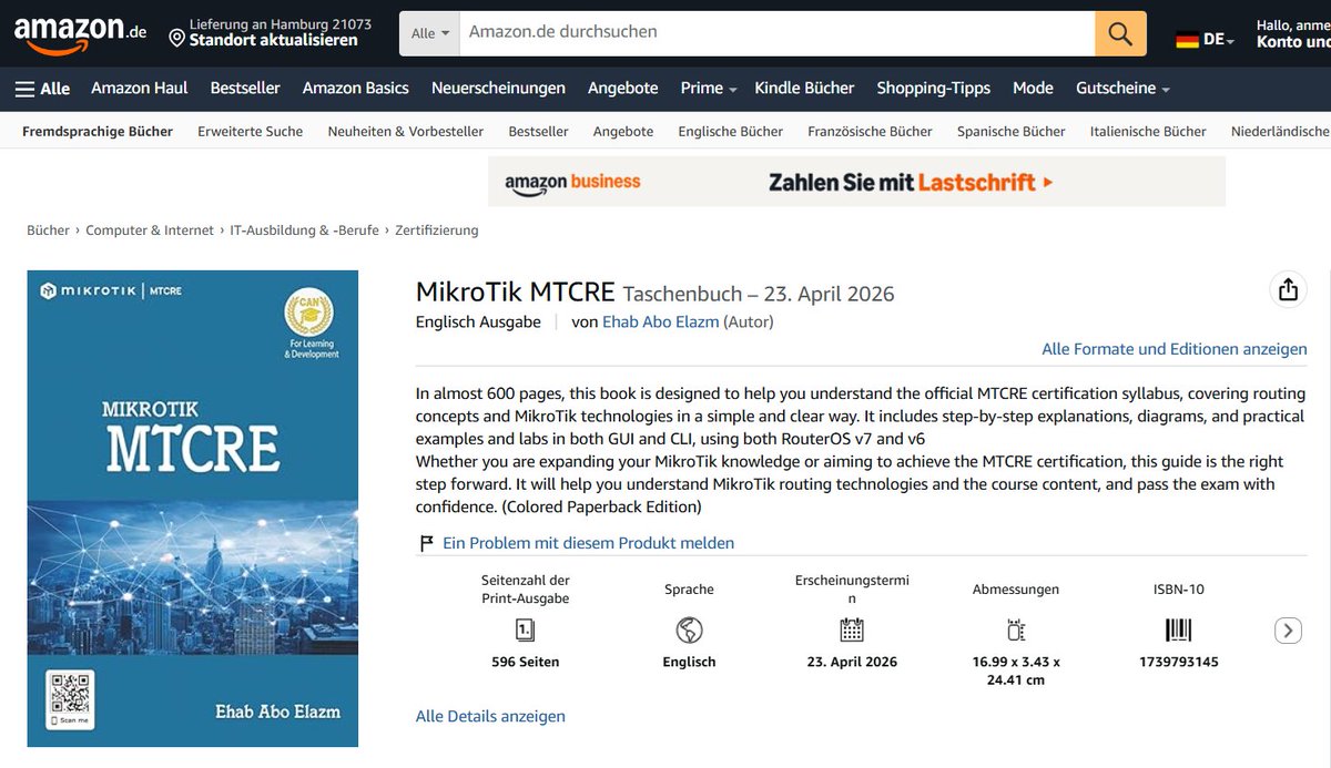 canukltd's tweet photo. MikroTik MTCRE Book
In almost 600 pages, this book is designed to help you understand the official MTCRE certification syllabus, covering routing concepts and MikroTik technologies in a simple and clear way. It includes step-by-step explanations, diagrams, and practical examples and labs in both GUI and CLI, using both RouterOS v7 and v6.
Whether you are expanding your MikroTik knowledge or aiming to achieve the MTCRE certification, this guide is the right step forward. It will help you understand MikroTik routing technologies and the course content, and pass the exam with confidence.
Buy from Amazon (hard copy or soft copy)
https://t.co/JcxZjDV93c