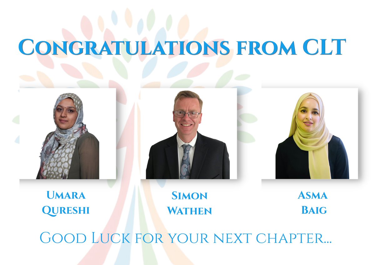 ChilternLT's tweet photo. We wish Umara, Simon and Asma all the best in their new roles!
Thank you for all the support you have provided to the students in our Trust and good luck for the future.🌟 https://t.co/Wzc5LB2Wku