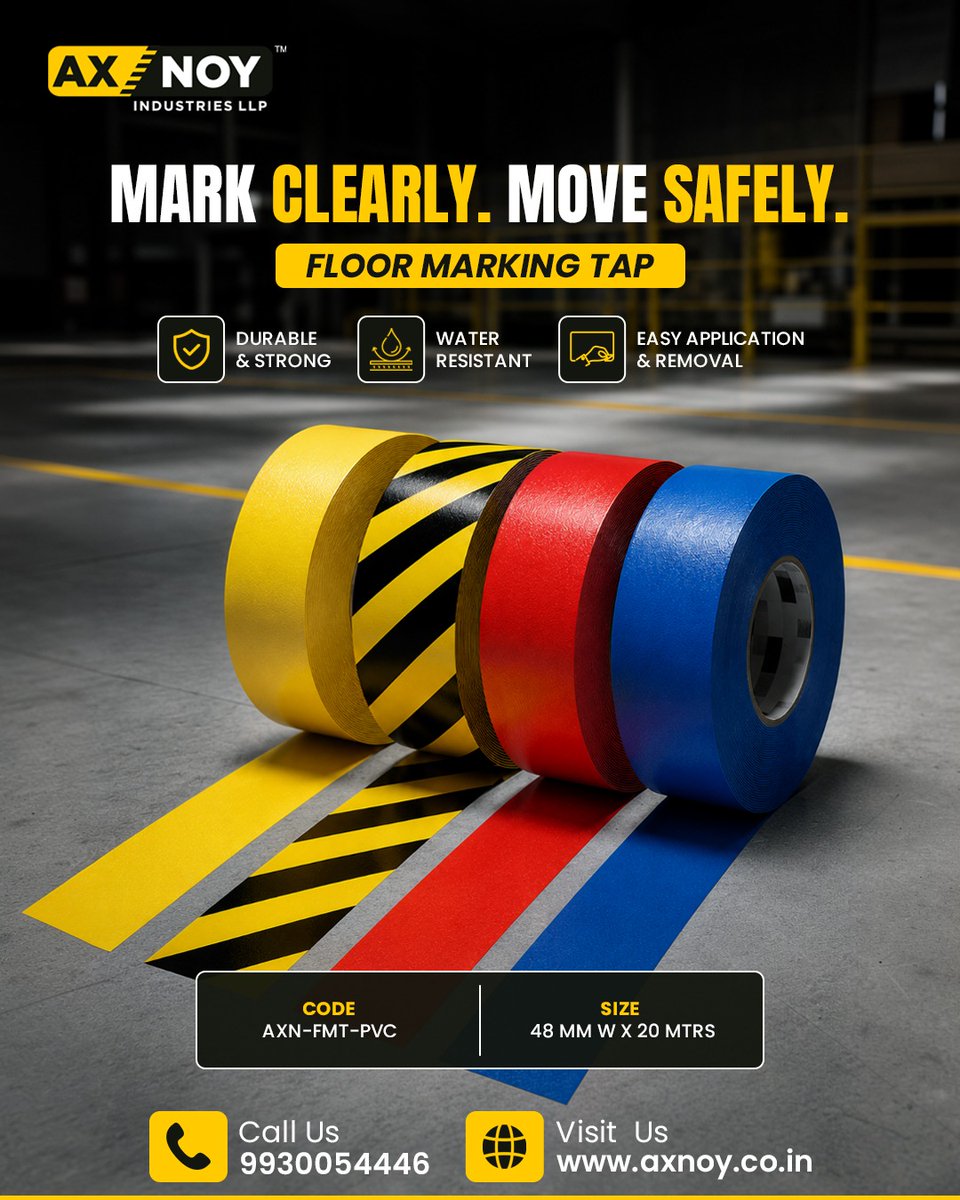 AxnoyIndLLP's tweet photo. Mark Clearly. Move Safely.

Axnoy Industries Floor Marking Tape helps create clear pathways, designated work zones and organized spaces for safer movement and better workplace efficiency.

https://t.co/yz128t0tzq

#AxnoyIndustries #FloorMarkingTape #SafetyMarking #WorkplaceSafety https://t.co/tFT82IkJ6p