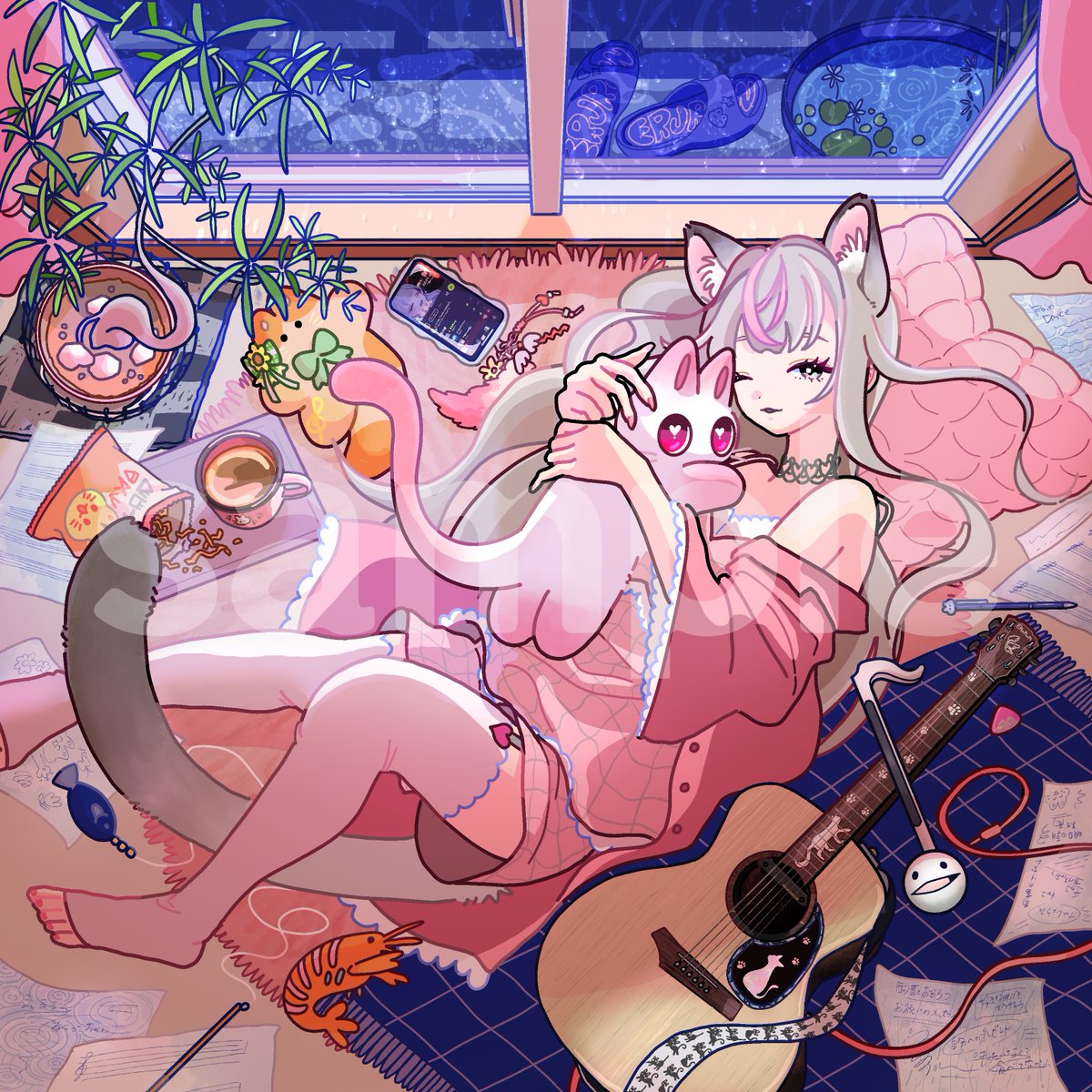 mechanism0001's tweet photo. 【改めてお知らせ💋】

本日0:00から詩乃原しのさんのシングル｢レインダンスfeat.えるるん｣が配信開始しております！💃☔️

私はジャケットイラストを担当させていただきました！！
詩乃原さんの創りだす前向きなメロディと歌詞、えるるんさんの素晴らしい歌声とともにイラストもお楽しみください✨️ https://t.co/IAO4iavWko