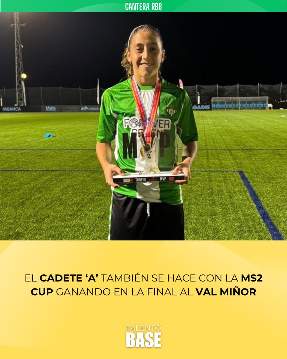 TalentoBase's tweet photo. 🟢El Cadete ‘A’ del #RealBetis también consigue la 𝐌𝐒𝟐 𝐂𝐮𝐩

🏆 Derrotó al Athletic Club en semifinales y al Val Miñor en la final. 

🥇 Tiago Polo recibió el MVP del torneo. https://t.co/sK0FcNfcdM