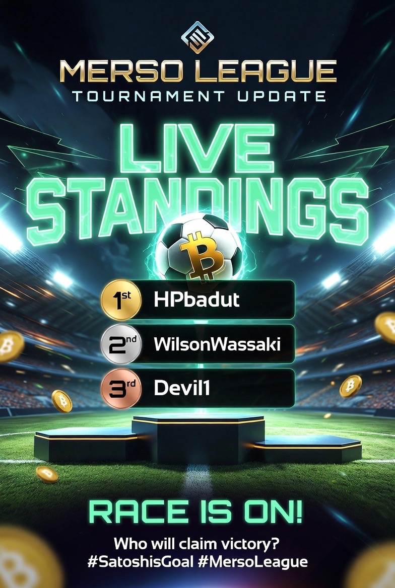 SatoshisGoal's tweet photo. HAPPY NEW WEEK & NEW MONTH! @Merso_io  LEAGUE TOURNAMENT IS ON FIRE!  LATEST STANDINGS ALERT The battle is intense
 
1st: HPbadut is leading like a boss

2nd: WilsonWassaki is right behind!   

3rd: Devil1 is closing in fast! 

HPbadut holds the top spot.
But WilsonWassaki and Devil1 are chasing hard.
Anything can happen!  Big SAT rewards are on the line.
Who will win this week? 
Drop your predictions 👇 
 Play now!
#SatoshisGoal #MersoLeague #PlayToEarn #Bitcoin #FootballCards #NewMonthNewGrind