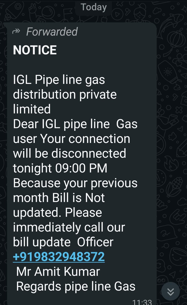 coderoflife's tweet photo. scammer always find  panic point to scam people.
now a days since there is #LPG crisis going, ppl with piped gas are no less afraid to loose cooking PNG conn.

Scammers send this mg. upon calling they ask you to download apk file. once opened, phone would be hacked
#CyberScam https://t.co/pZwQgkODbY