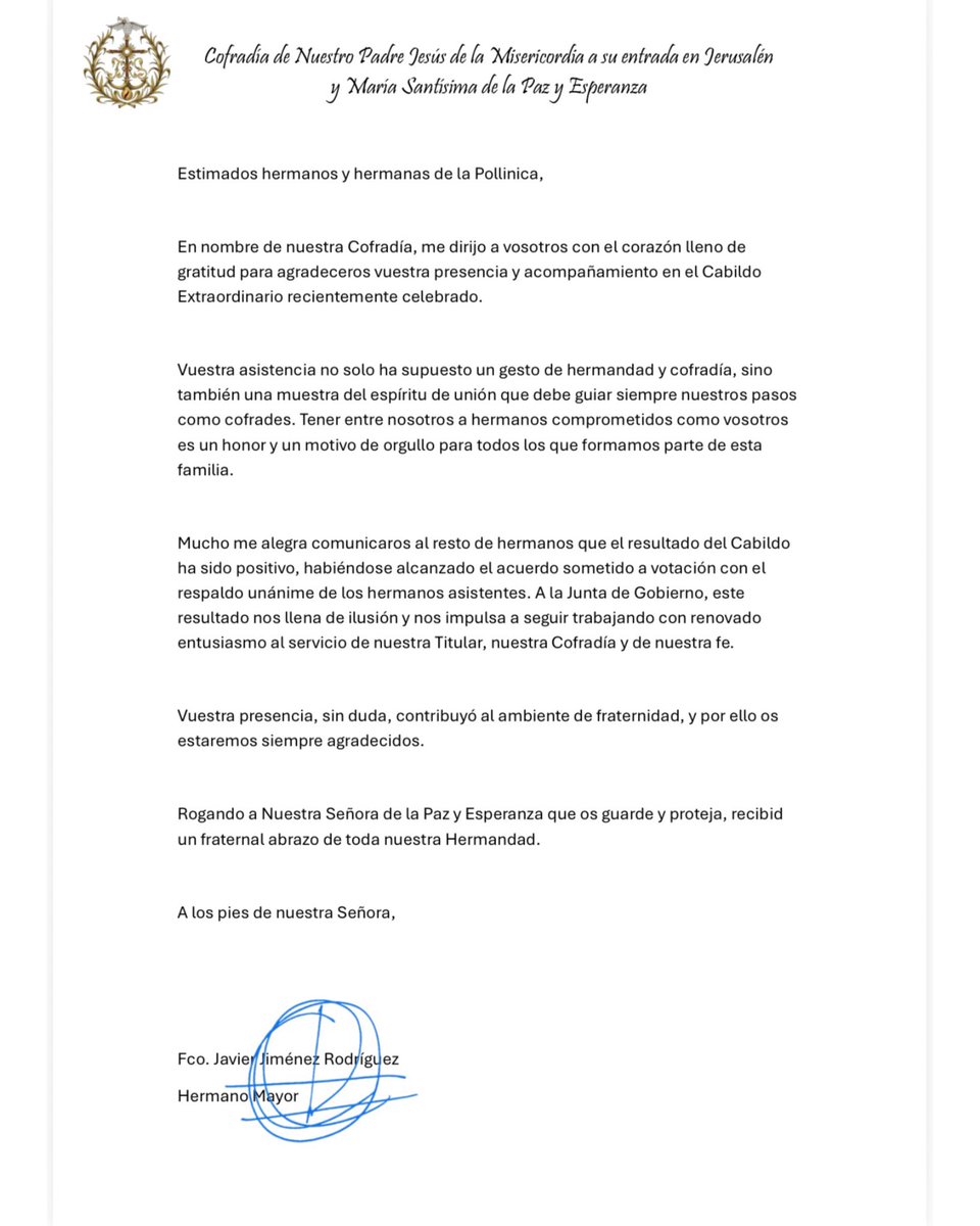 pollinicamarbe's tweet photo. 🔈 INFORMACIÓN CABILDO EXTRAORDINARIO 🔈

La Hermandad desea expresar su agradecimiento a todos los hermanos y hermanas por su asistencia, participación y compromiso demostrado durante el Cabildo Extraordinario celebrado el viernes día 29 de mayo. https://t.co/cbsqzl2hWm