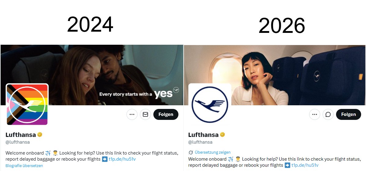 cegs17's tweet photo. Die Partizipation von Firmen an Preidmampf und Wokismus hat in den letzten Jahren abgenommen. Beispiel Lufthansa. #Stolzmonat https://t.co/dWzudqk88l