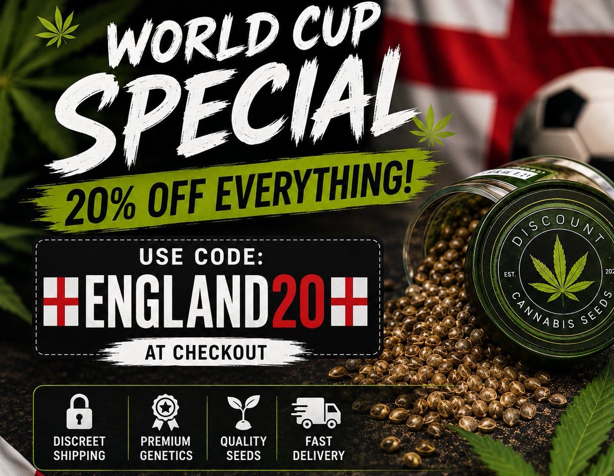 SeedsDiscount's tweet photo. 🏴 WORLD CUP SPECIAL 🏴
It’s coming home… and so are the savings 👀
💥 20% OFF EVERYTHING Use code: ENGLAND20
⚽ Perfect time to stock up while the tournament’s on 🔥 Big deals across all strains &amp; pack sizes
⏳ Limited time only – don’t miss#fyp #garden #gardening #worldcup https://t.co/lSsxDB9MfW