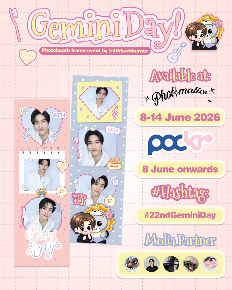 4thbackburner's tweet photo. Gemini Birthday Photobooth frame event by @4thbackburner 

Available at;
📍Photomatics🇮🇩 Pockr🇹🇭 &amp; Online
Start from June 8, 2026

More detail on thread;

Kindly tag me with #22ndGeminiDay if u use the frame, thankyou!🤍

#22ndGeminiBirthday
#Gemini_NT #เจมีไนน์
@gemini_ti https://t.co/5uVOuV9cVZ
