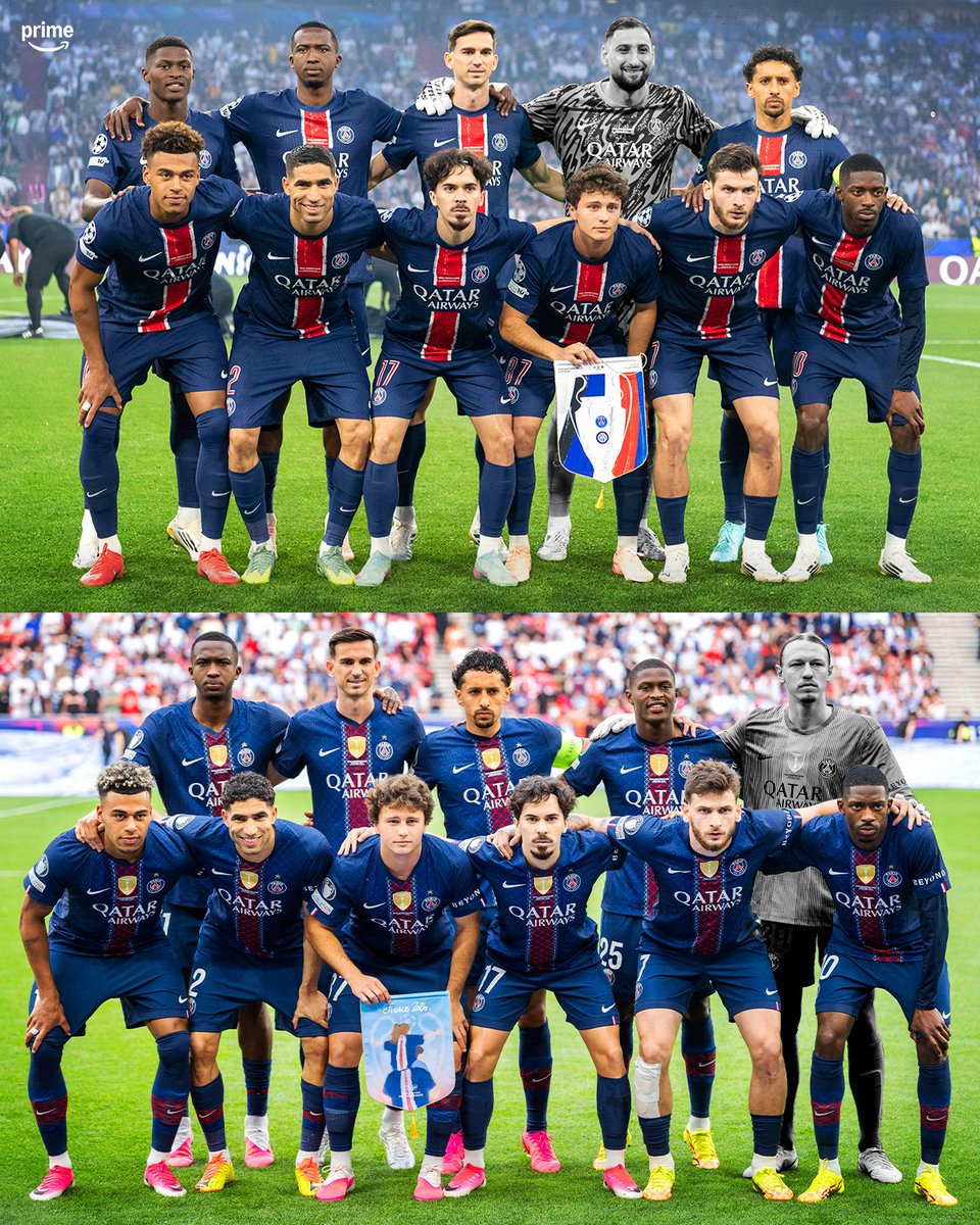 primevideosport's tweet photo. PSG really started the same 10 outfield players in their back-to-back UCL final wins 🇫🇷🪞

2025 ⏩ 2026 https://t.co/FzZS2v9egW