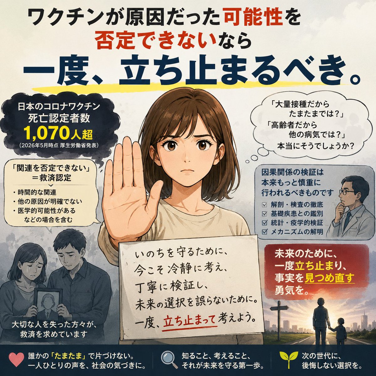 knak75's tweet photo. 「関連を否定できない」
その時点で、本来は一度立ち止まり、徹底検証するべきではないでしょうか。
“安全性の議論”まで空気で封じる社会は危険です。

大切なのは感情論ではなく、
事実を冷静に見つめること。

未来のために、命のために、
「検証を求める声」まで潰してはいけない。
#コロナワクチン
#ワクチン後遺症
#超過死亡
#健康被害救済制度
#厚生労働省
#mRNAワクチン
#医療と政治
#言論封殺
#事実を見よう
#日本の未来