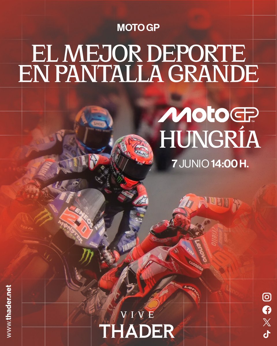 CCTHADER's tweet photo. 🏎️ MotoGP aterriza en Hungría 👇

Después de las últimas carreras, cada punto empieza a pesar más. Y en una categoría donde las diferencias se miden en milésimas... cualquier error puede cambiar el rumbo de la temporada.

📅 7 de junio
🕑 14:00 h

📍 Vívelo en la pantalla gigante https://t.co/6STcZGAd1D