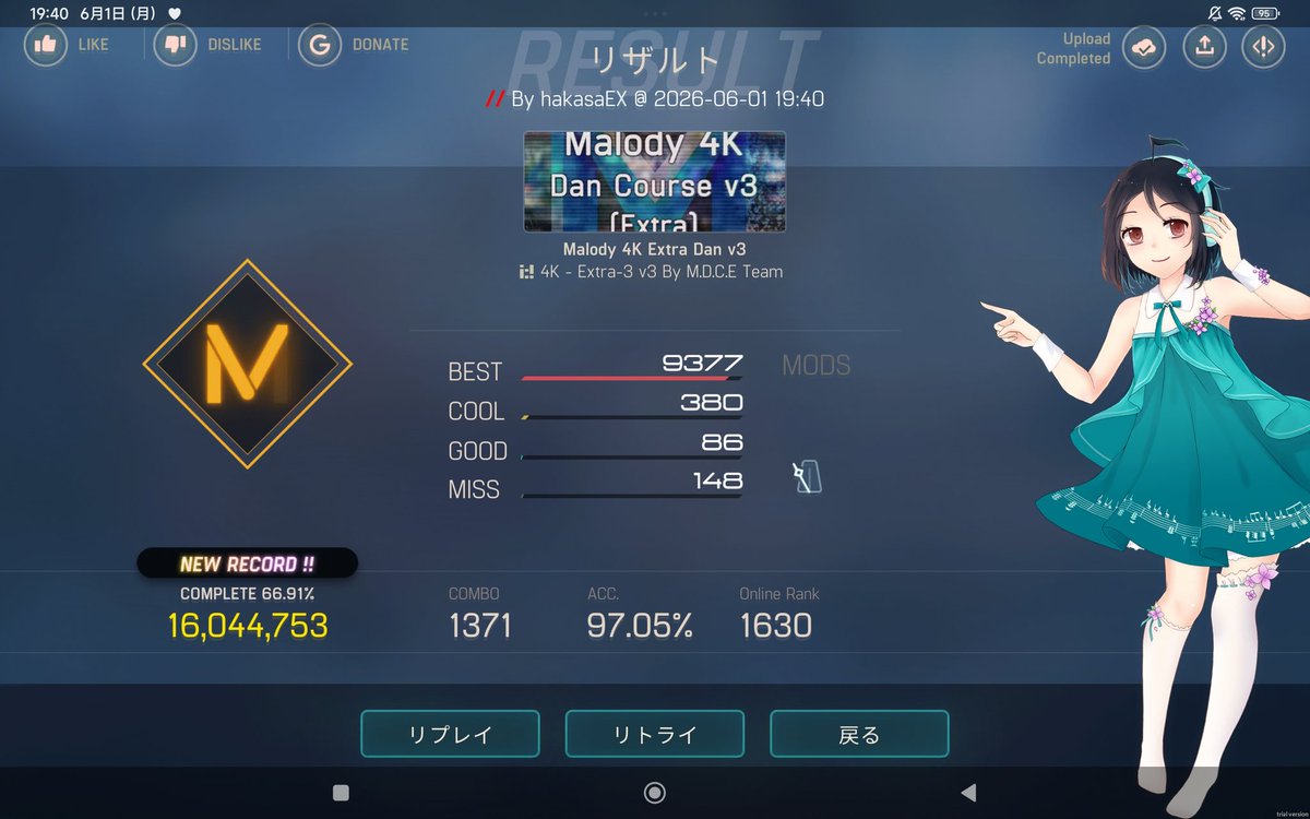 hakasa1402's tweet photo. #Malody 
V3EX3 97.05% passed‼️‼️‼️‼️‼️‼️‼️‼️‼️‼️
EX3合格！！！！！！！！！！
完全体！！！！！！！
AiaeやったらJack押せてその後も気持ち悪いぐらいめっちゃ指動いた！！！！！！
マジで停滞してたから超嬉しい https://t.co/OoB7yiqL9Z