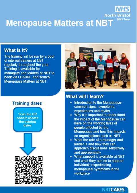 NBTStaffExp's tweet photo. Support your colleagues who are experiencing the Menopause by attending Menopause Matters training. 

Spaces available for all 2026 dates.  

Search Menopause Matters on LEARN to book
#MenopauseMattersAtNBT https://t.co/k8yX9Cdsbt