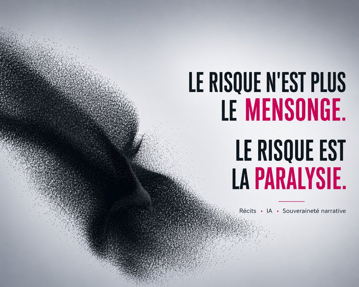 FBrahimi's tweet photo. Et si le véritable enjeu n'était plus le mensonge mais la paralysie ?
C'est l'idée marquante du concept de « Cygne d'Acier » présenté par @thieulin  et @Pierre_Vallet .

Une société peut disposer des informations nécessaires, voir le danger arriver... et malgré tout rester incapable de décider.
Non pas faute de données.
Mais parce qu'elle est noyée sous une multitude de récits, d'interprétations et de controverses.

Autre point : le debunking, aussi nécessaire soit-il, arrive souvent trop tard.
Pendant que l'on démonte une intox, d'autres récits occupent déjà l'espace.

À force de courir apr��s les mensonges, le risque est de perdre de vue l'essentiel : notre capacité à construire un récit commun, de la confiance et une capacité d'action collective ?

À l'heure des IA génératives, la bataille ne porte peut-être plus seulement sur la vérité mais sur notre capacité à distinguer le signal du bruit sans nous laisser enfermer dans une réaction permanente.

Sommes-nous davantage menacés par les fake news... ou par notre incapacité croissante à hiérarchiser, décider et agir collectivement ?

 👉 A lire sur Le Grand Continent https://t.co/rsp5197Jpt