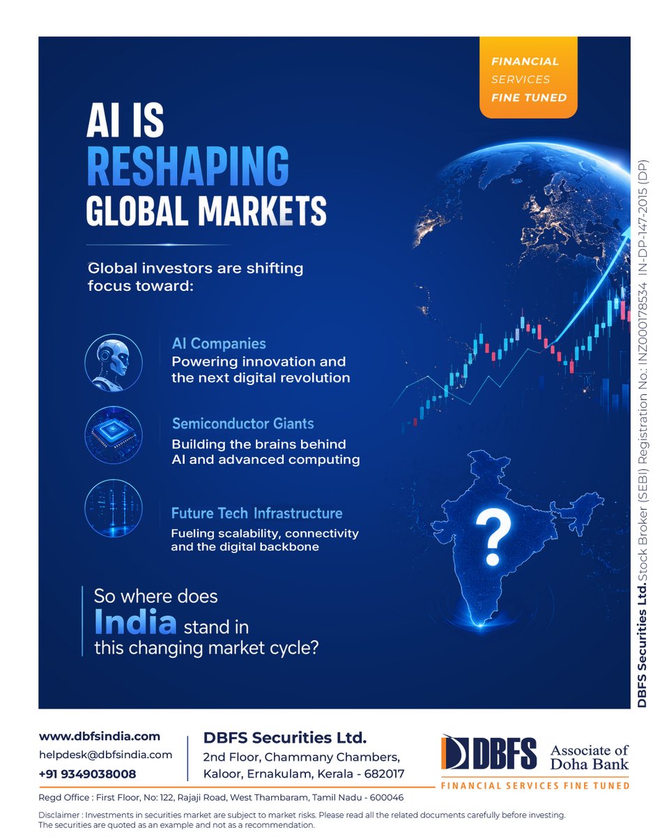 DbfsGroup's tweet photo. AI is reshaping global markets.
While short-term corrections continue, India’s long-term growth story remains strong.
Smart investing isn’t about panic — it’s about patience, discipline, and spotting future opportunities. https://t.co/KqC14lBvfQ