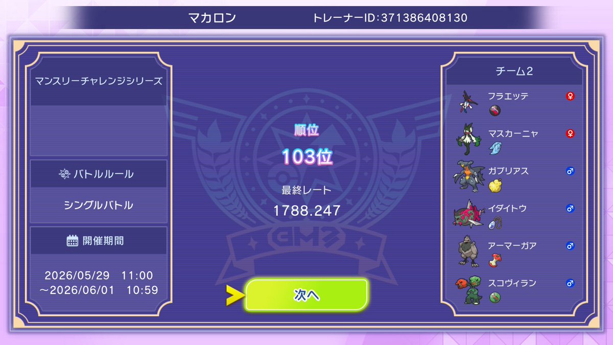 Macaroon_poke's tweet photo. マンスリーチャレンジ、仕事あって7戦残してやめたらギリ3桁届いてなくて泣いた https://t.co/coGLIQWxcu
