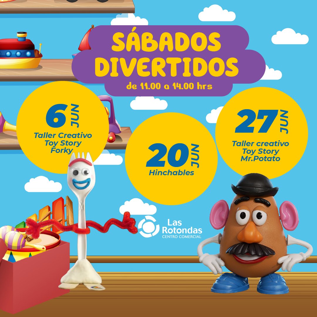 CC_Las_Rotondas's tweet photo. SÁBADOS DIVERTIDOS EN Centro Comercial Las Rotondas
¡Este mes de junio la diversión viene con juguetes incluidos! 🚀🤠🥔

Todos los sábados de 11:00 a 14:00 h 

Planes para jugar, crear y disfrutar en familia en C.C. Las Rotondas. 💙 https://t.co/PWjXG7obs7