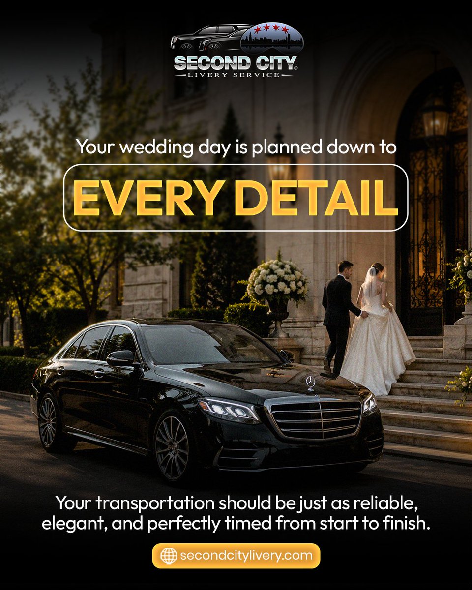 SecondCityLiv's tweet photo. Your wedding day should feel effortless from start to finish.

Second City Livery offers luxury transportation for couples, bridal parties, family members, and wedding guests with elegant vehicles and professionally coordinated service throughout Chicago.

Because arriving on time and in style should already be taken care of. 🚘

📅 Book your wedding chauffeur service today!

https://t.co/vy6vAAXiN7

#secondcitylivery #weddinglimo #chicagoweddingtransportation