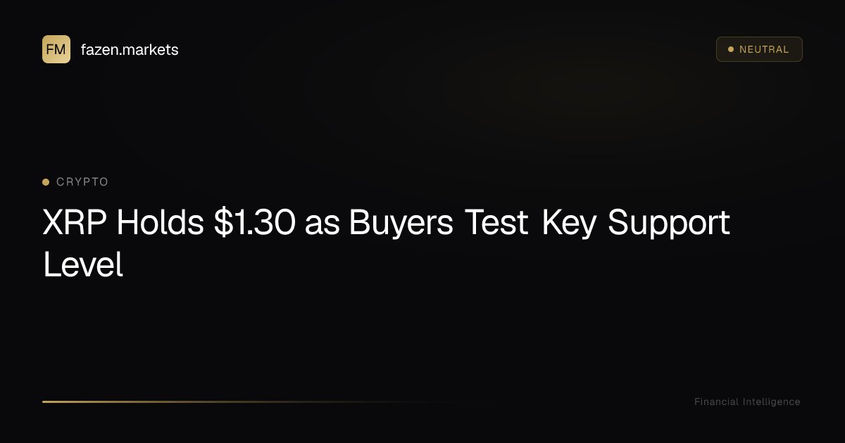 fazenmarkets's tweet photo. XRP Holds $1.30 as Buyers Test Key Support Level: XRP trades at $1.30, down 2.5%, as market cap reaches $80.65 billion. Analysis of the key support threshold and what… https://t.co/ygBHoyW539 👈 Read full analysis #XRP #Cryptocurrency #CryptoMarket #MarketAnalysis #SupportLevel https://t.co/ZBPGvqcSgO