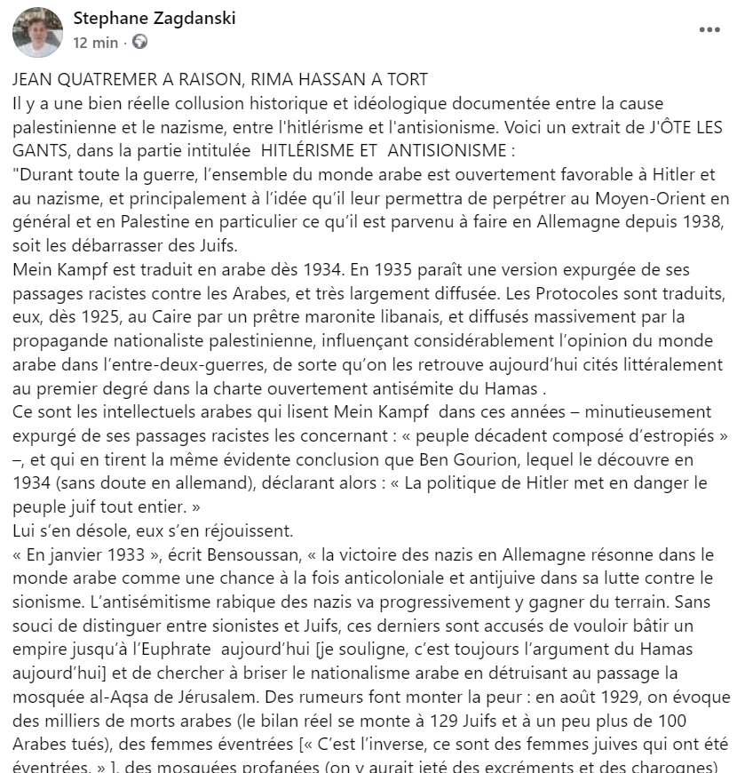 parolesdesjours's tweet photo. @quatremer a raison, Rima Hassan a tort.
Cf. le chapitre Htilérisme et antisionisme du livre J'ÔTE LES GANTS de Stéphane Zagdanski @RareProject https://t.co/uPgdsVRvc5