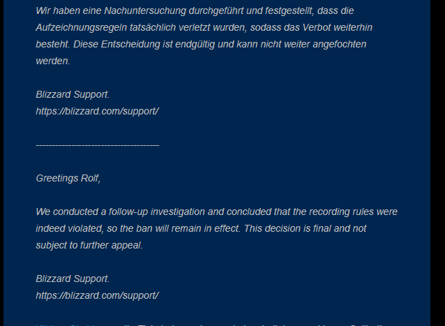 SchnabelRolf's tweet photo. @BlizzardCSEU_EN @BlizzardCSEU_DE  Also halten wir fest ich bin immernoch nicht damit einverstanden ... ist nun mal wie es ist nun aber bitte was zur Hölle sind recording Rules ??? Super Support .. nicht #Blizzardnosupport https://t.co/xEO5r3JT2j