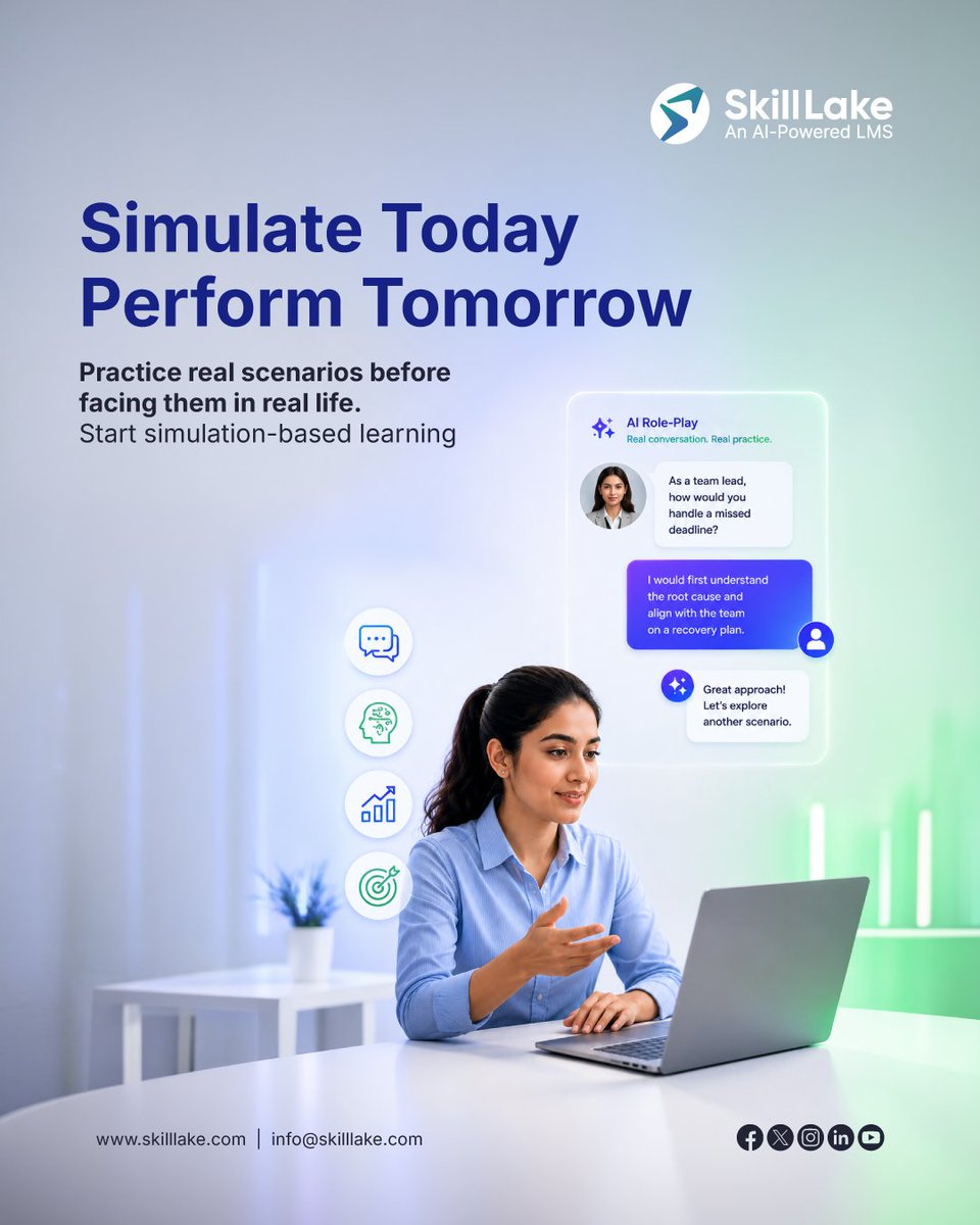 skilllakelms's tweet photo. Real-world performance starts with real-world practice.

AI-powered role-play simulations help teams build confidence before facing real challenges.

👉 https://t.co/j7KBoIoOUn

#skilllake #AIRolePlay #CorporateTraining #FutureOfLearning #AIPoweredLMS https://t.co/24Pi5vb0m0