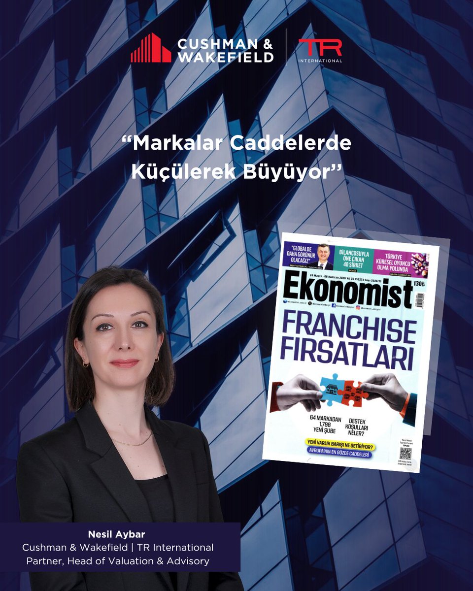 CW_TRInt's tweet photo. Ekonomist dergisinin “Markalar Caddelerde Küçülerek Büyüyor” başlıklı haberinde, Cushman &amp; Wakefield | TR International İcra Kurulu Üyesi Nesil Aybar’ın görüşlerine ulaşabilirsiniz.

#ekonomist #cwtrinternational #nesilaybar https://t.co/c9MCnrMASd