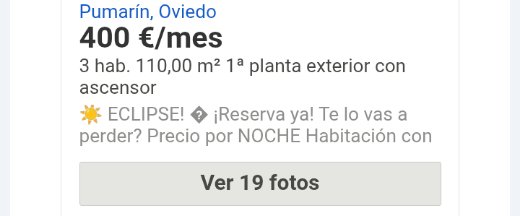 Devatranquila's tweet photo. Me ha llegado hoy está notificación del portal inmobiliario y ya vamos viendo lo que se está moviendo con el tema del eclipse:
400€/noche
Para 2 personas en habitación en piso compartido.
En un barrio de Oviedo.
Pena que lo hayan borrado ya. ¿Quizás se lo quitan de las manos? https://t.co/tATAMrWsHj
