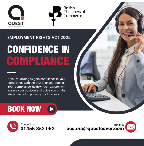 britishchambers's tweet photo. ⚠️ The ERA changes are now in effect – but compliance isn’t always straightforward! 

From new day-one rights to increased tribunal risks, even small oversights can expose your business.

Our partner, @questcover, is offering a free ERA Compliance Review to help you check where you stand 

ℹ️ Book your ERA Compliance Review today 👉 https://t.co/gGL88j7SBw  

#EmploymentRightsAct #ERASupport #BusinessSupport #EmploymentLaw