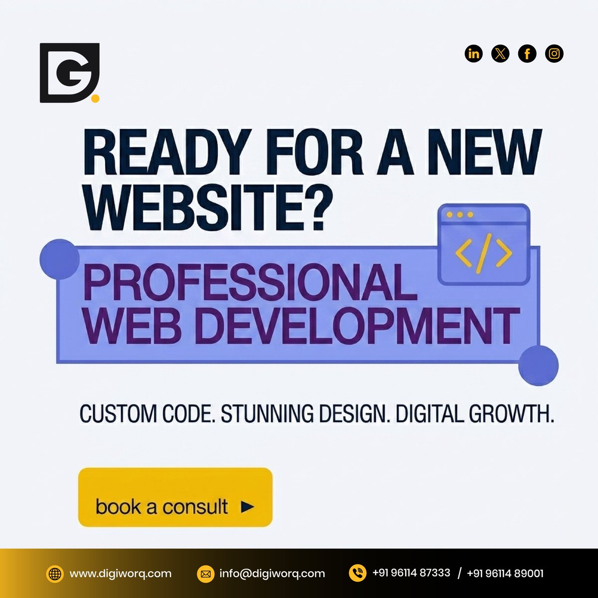 digiworqsol's tweet photo. Is your website holding your business back? It's time for an upgrade! We build professional websites.

📷 +91 96114 87333 / +91 96114 89001  |  📷 https://t.co/dzuuMcxfNN

#DigiWorq #WebDevelopment #WebDesign #CustomCode #UXDesign #DigitalMarketing https://t.co/aB0HxfqCpJ