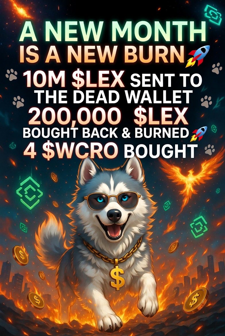 Lexthehusky's tweet photo. A new month is a new burn 10 m $Lex just has been send to the deadwallet.
200 000 $Lex has been bought back and burned &amp; 4 $Wcro has been bought!
#Lexthehusky https://t.co/4kTxi2xB1v