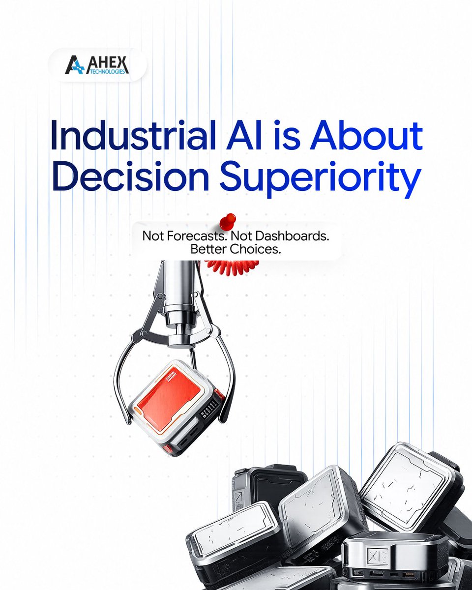 ahextechnology's tweet photo. Most manufacturers think Industrial AI = more forecasts.

The real goal: better operating decisions when demand, machines, labor, quality &amp; energy are all moving at once.

That's a completely different problem. 🧵 https://t.co/w6sb4618Qq