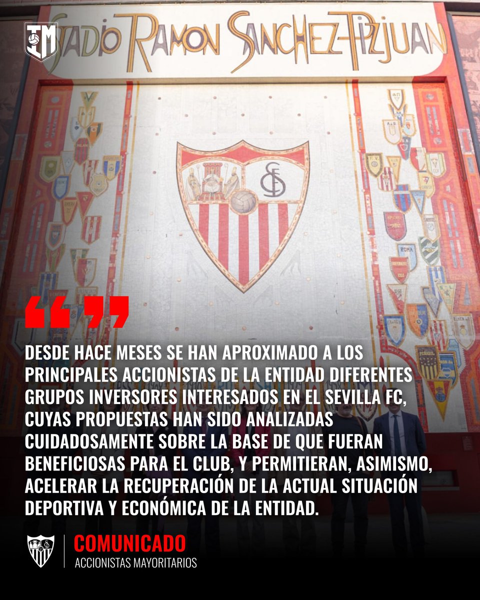 infomorrocotudo's tweet photo. 🔴‼️ El comunicado de las familias Carrión, Castro, Guijarro, Alés y Del Nido Benavente sobre la venta frustrada del #SevillaFC.

👉🏻Los accionistas han arremetido contra Sergio Ramos y han dado a conocer su versión.

↪️El camero, por su parte, dará una rueda de prensa esta tarde. https://t.co/AKxfTvkUJ6