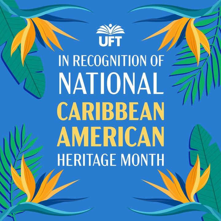 UFT's tweet photo. June is Caribbean American Heritage Month! We're celebrating the rich cultures and histories of Caribbean Americans in labor and education. And did you know that the UFT has a Caribbean Committee to bring together educators of Caribbean heritage? Join here to learn more: https://t.co/ZE5gIoy2x4