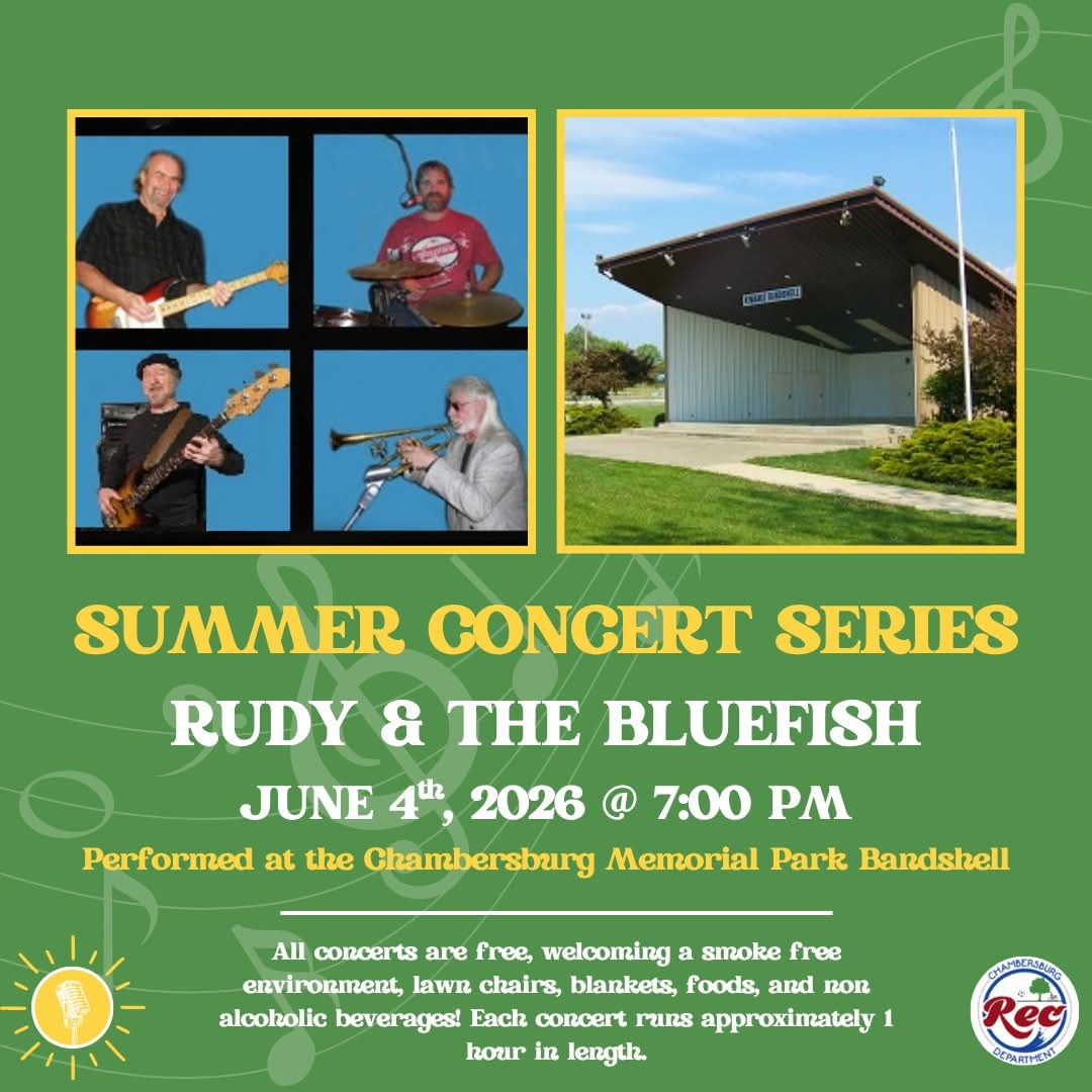 ChambersburgRec's tweet photo. 🌞FREE OUTDOOR CONCERT ON THURSDAY! ☀️ Bring your favorite soft drink, snacks, some lawn chairs and/or a blanket to this event, which the entire family will enjoy at this beautiful #Chambersburg park. https://t.co/NQMqgsg153