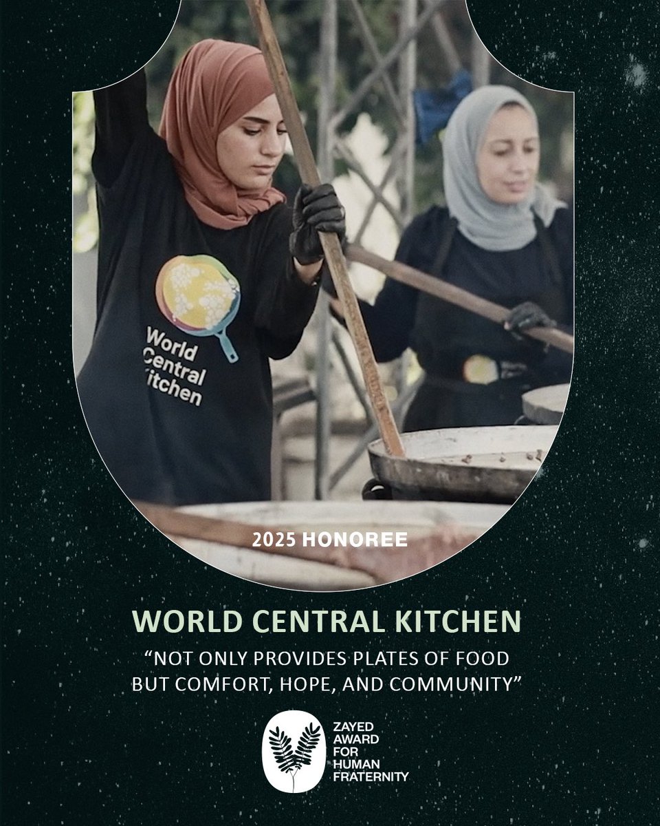 ZayedAward's tweet photo. Two Zayed Award honorees: Community of Sant’Egidio (2022) helps refugees with safe humanitarian corridors, while World Central Kitchen (2025) leads food relief amid crises. Different approaches, one commitment: standing with people in crisis.
@WCKitchen @santegidionews https://t.co/4sZTjzTK67