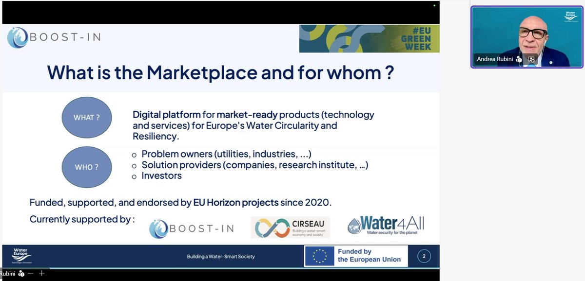 bioazul_spain's tweet photo. @AgensoGR @sorigue_ @LIFE_BIODAPH2O @BihoxAgro @resistomap @izmirekonomiuni 💡 Innovation doesn't stop at technology!

Andrea Rubini (@H20EU) is now introducing the Water Europe Marketplace, a platform designed to connect innovators, investors, utilities and other stakeholders to accelerate the uptake of water solutions across Europe.

#EUGreenWeek https://t.co/rRMPD1hh54