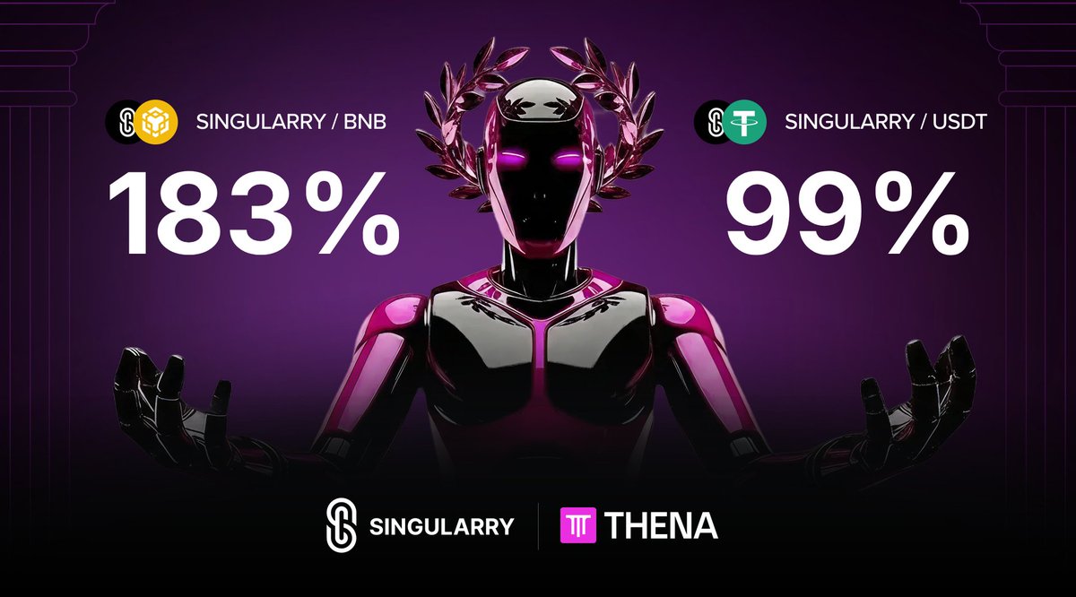 singularryai's tweet photo. A new week means new opportunities for SINGULARRY LPs on @ThenaFi 📈

🔹 SINGULARRY/BNB: ~183% APR
🔹 SINGULARRY/USDT: ~99% APR

💧 Put your $SINGULARRY to work instead of letting it sit idle
⚡ Incentives continue rewarding liquidity providers
🆕 Choose your strategy: earn THE or earn trading fees
🔁 Flexible exposure across both pools

Add liquidity early, strengthen the pools, and start earning from day one 👇