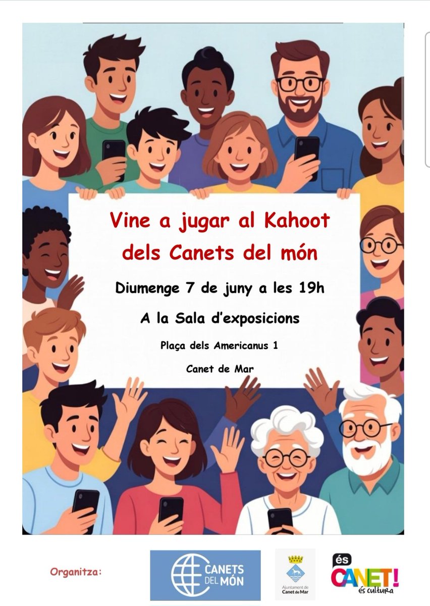 jordi_kanet's tweet photo. Holaaa a tothom! 
Vine a jugar al Kahoot dels Canets del món! 
Un joc d'endevinalles per posar a prova els teus coneixements sobre els Canets del món...
El proper diumenge 7 de juny a les 19 hores a la Sala d'exposicions Ramon de Capmany, Plaça dels Americans 1, de Canet de Mar! https://t.co/qBF2Zo9BVt