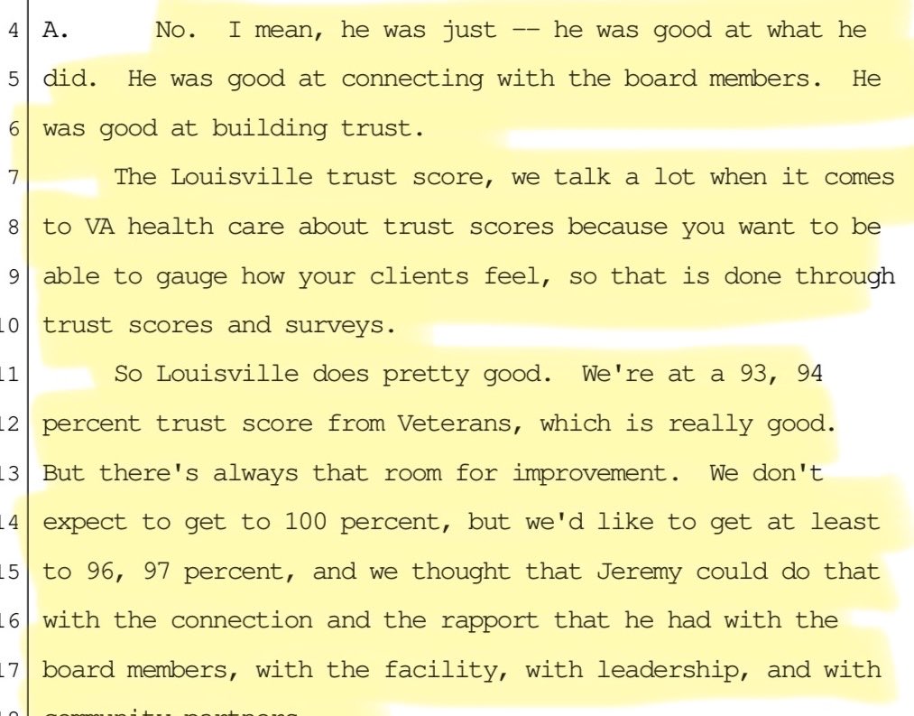 JeremyWHarrell's tweet photo. I always come with receipts. 

During my trial, a VA executive testified that Louisville VA leadership wanted to bring me in because I was “good at building trust.”

The goal was to improve veteran trust scores.
I wasn’t paid.

I volunteered because I believed it would help veterans.

Years later, the same government indicted me over benefits I earned through military service. 

Read the testimony for yourself.