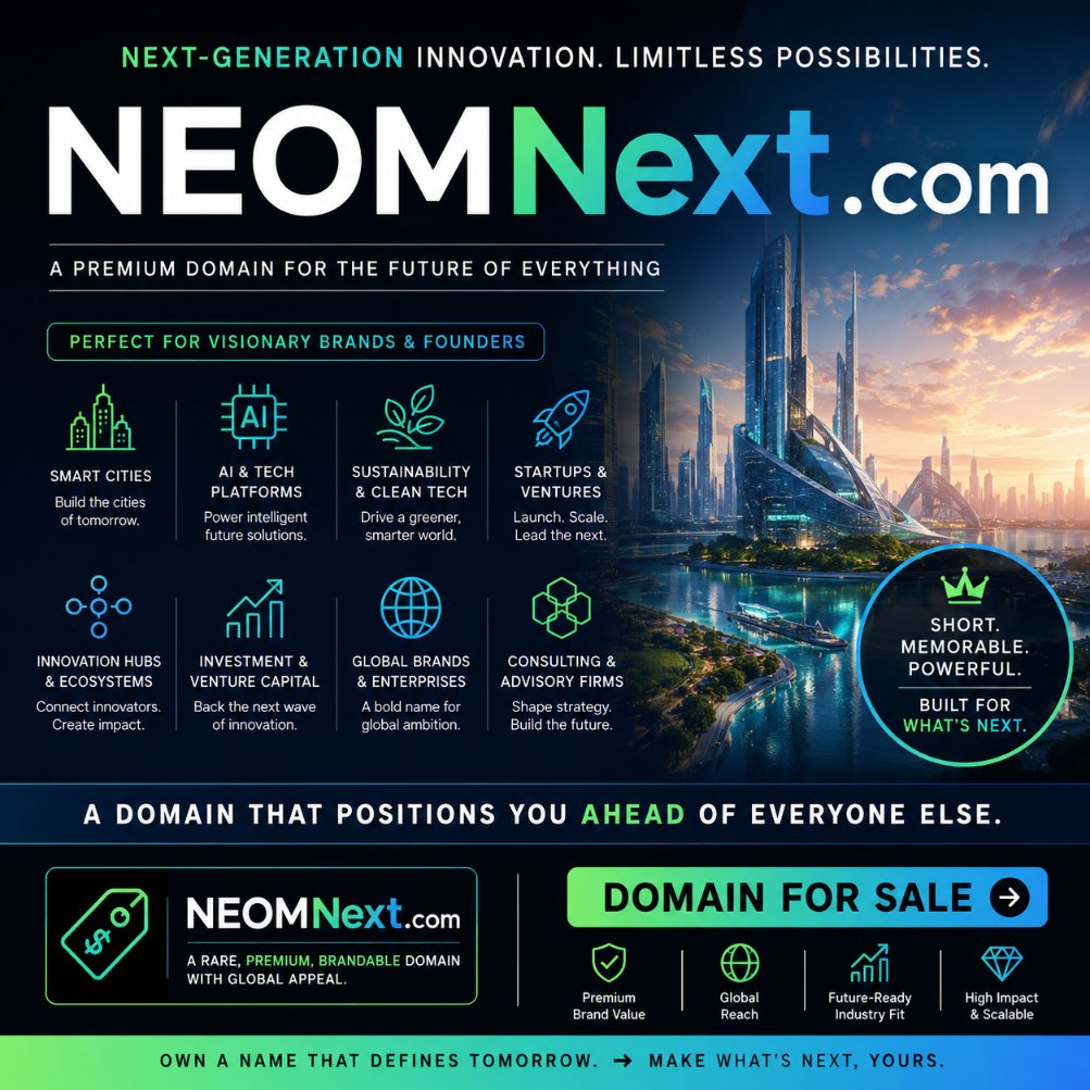 hadnow's tweet photo. https://t.co/vJaHtIoQsl — a premium brand for AI, smart cities, future-tech, sustainability, venture studios, innovation hubs &amp; next-generation digital platforms. 
Globally scalable. 
#DomainName #BrandableDomains #StartupFounder #AIStartup #FutureTech #DigitalAssets #NEOM https://t.co/UOaODhUlkK