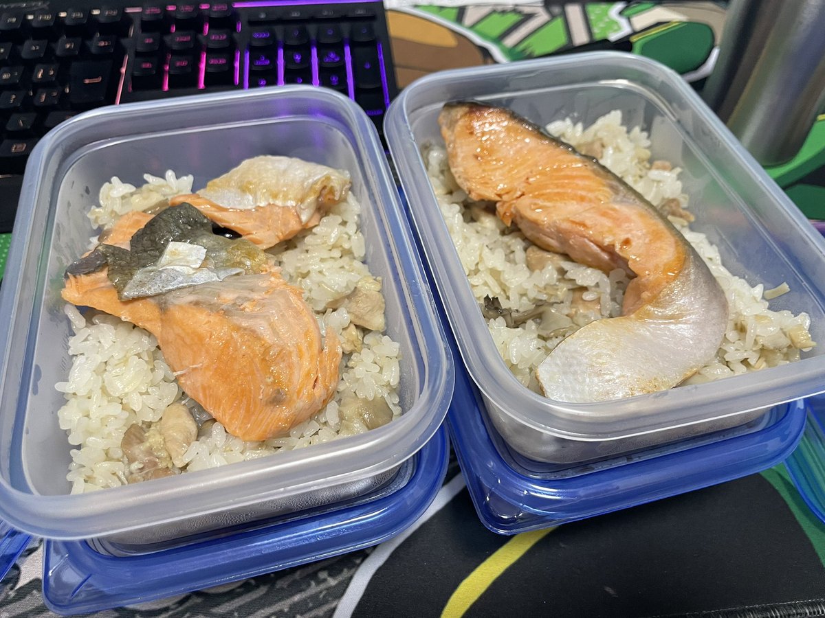 highnedake's tweet photo. シャケ弁当4食分つくりましたまる https://t.co/p4jyb2Varx